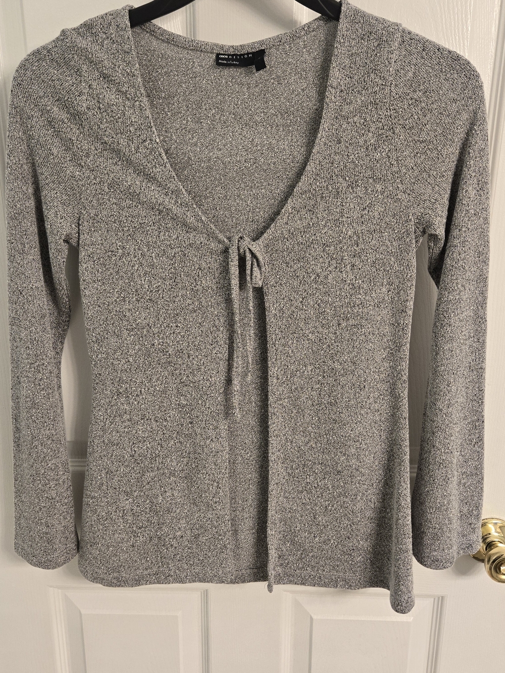 ASOS Design Gray Marbled Tie-Front Long Sleeve Knit Cardigan Size Small